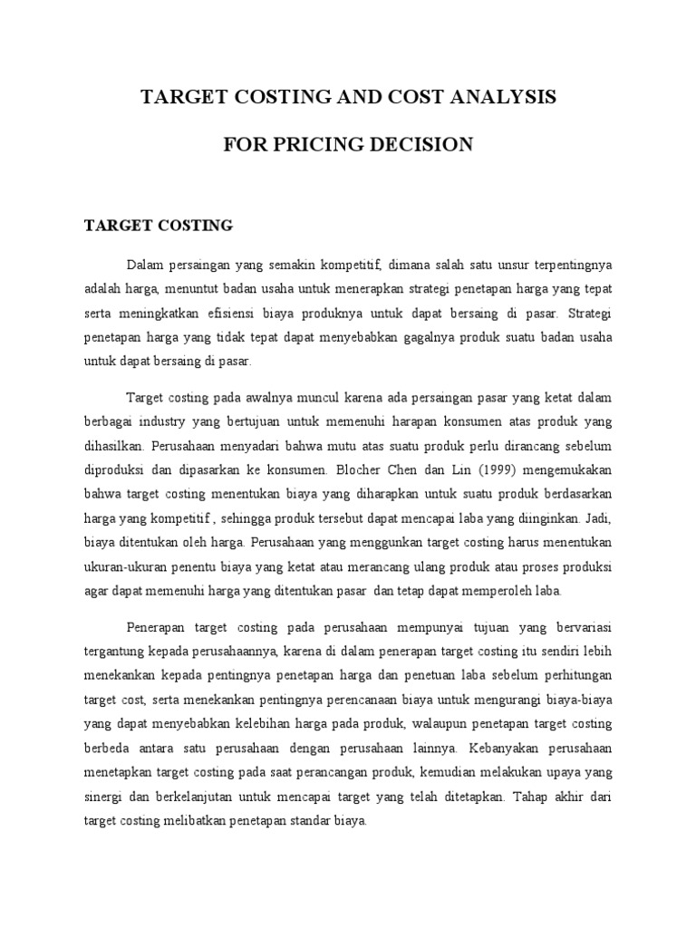 Target Costing Dan Cost Analysis For Pricing Decision | PDF | Bisnis ...