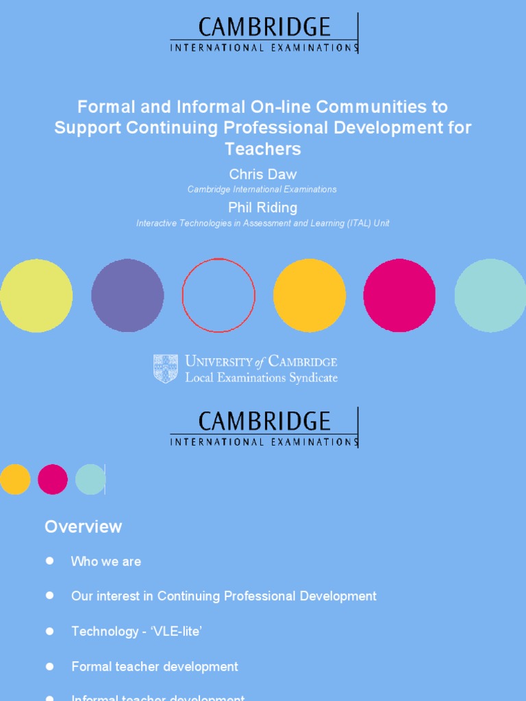 Formal and Informal On Line Communities To Support Continuing ...
