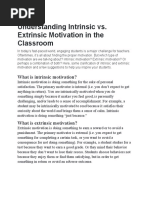 Understanding Intrinsic vs. Extrinsic Motivation in The Classroom