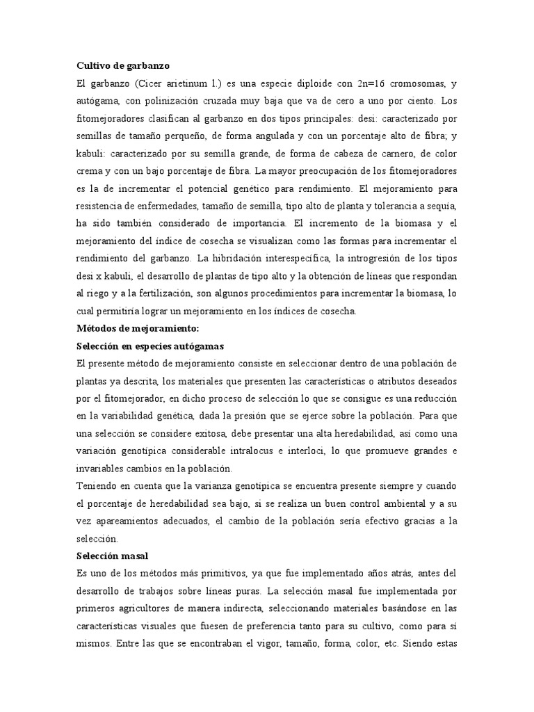 Cultivo de Garbanzo PDF Garbanzo Genotipo