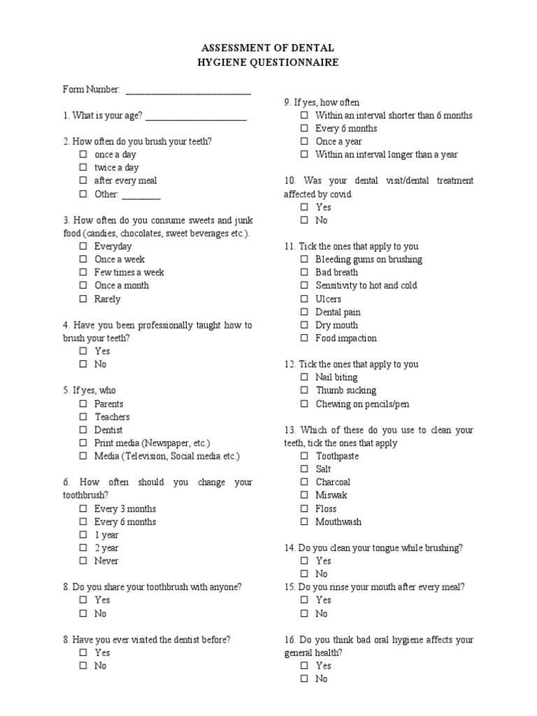 Questionnaire PDF Dentistry Oral Hygiene