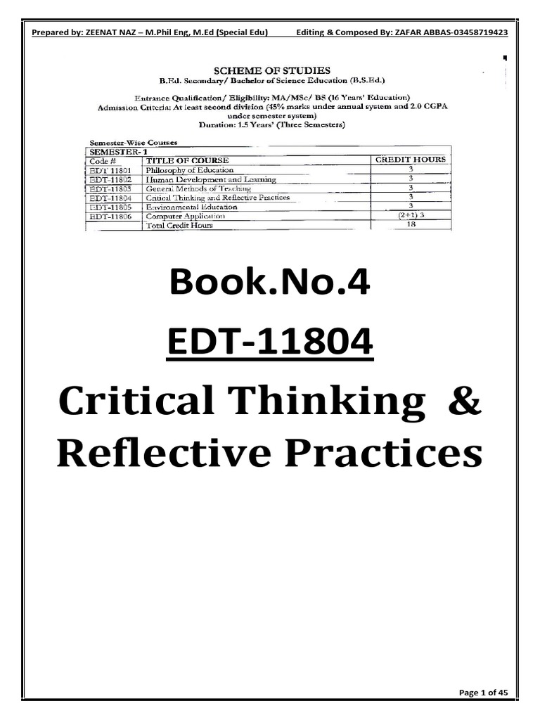 EDT-11804 Critical Thinking & Reflective Practices | PDF | Critical ...