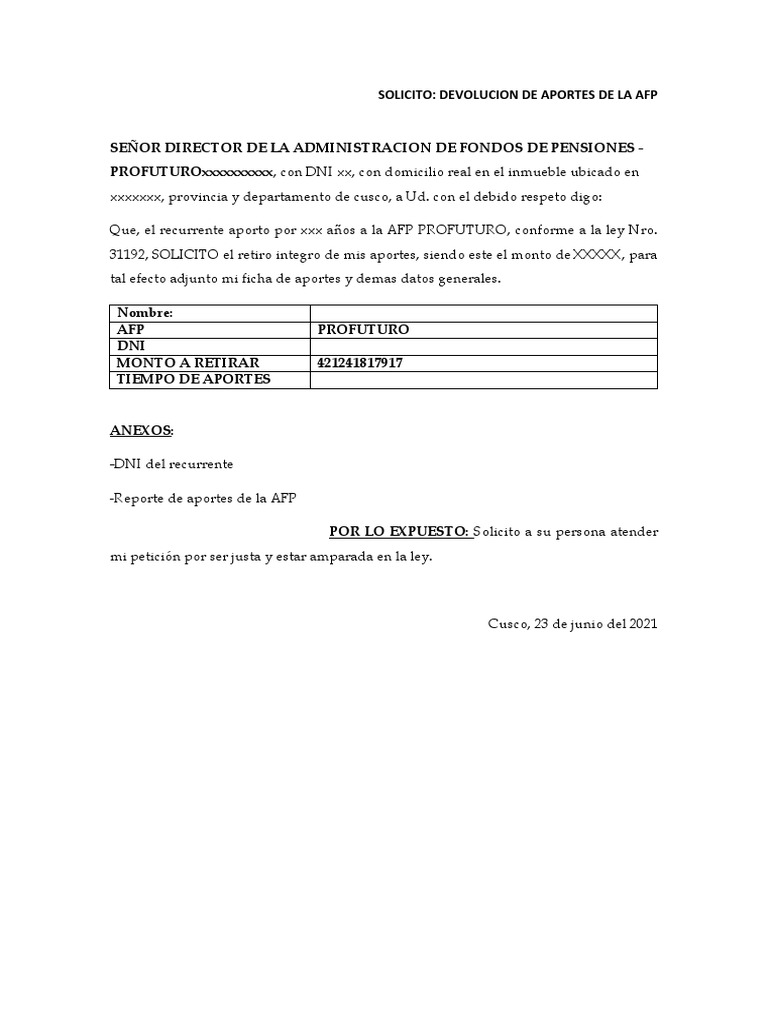 Solicitud de Devolucion Afp PDF