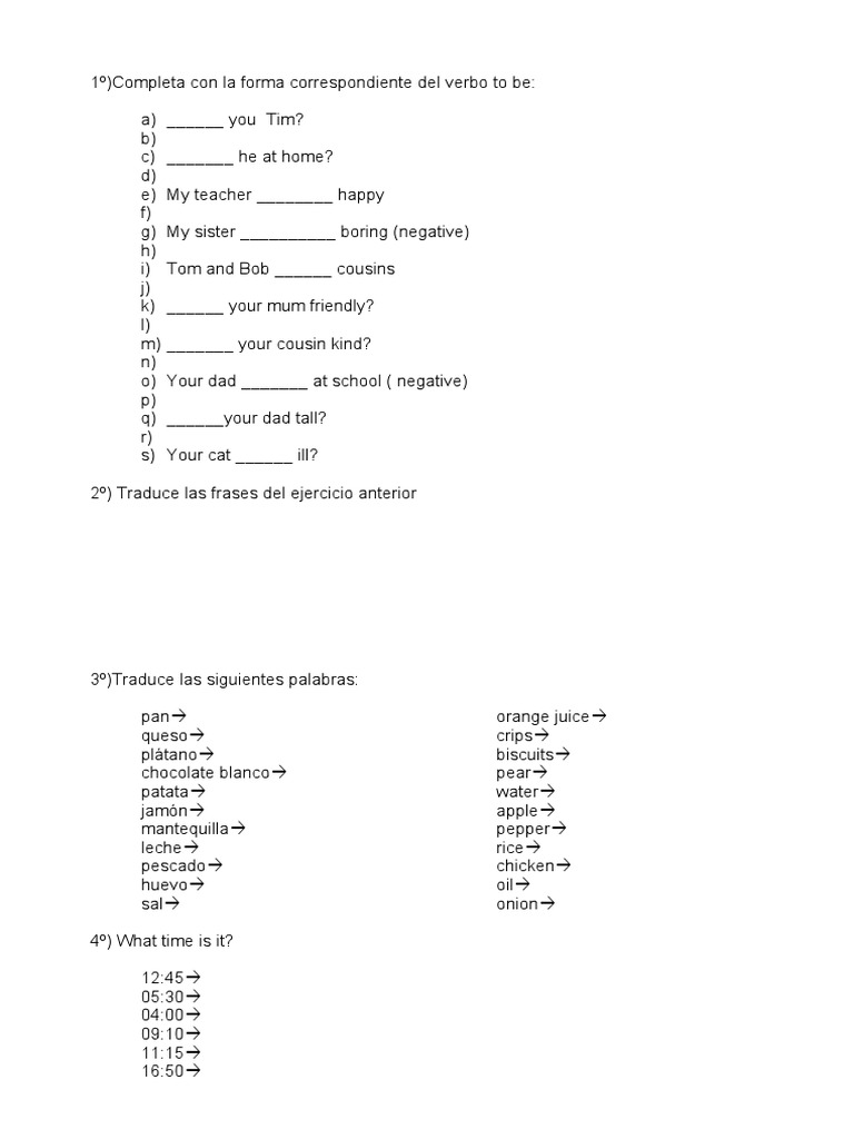 Ejercicios de inglés 6º primaria | PDF