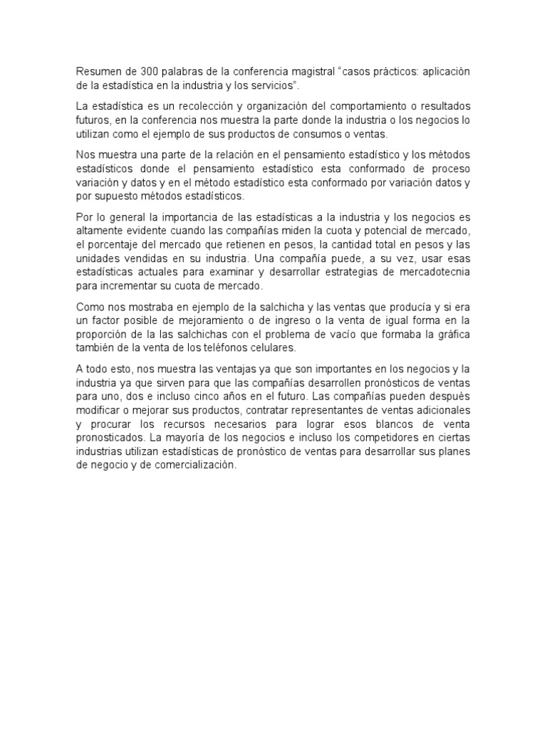 Resumen De 300 Palabras De La Conferencia Magistral Pdf
