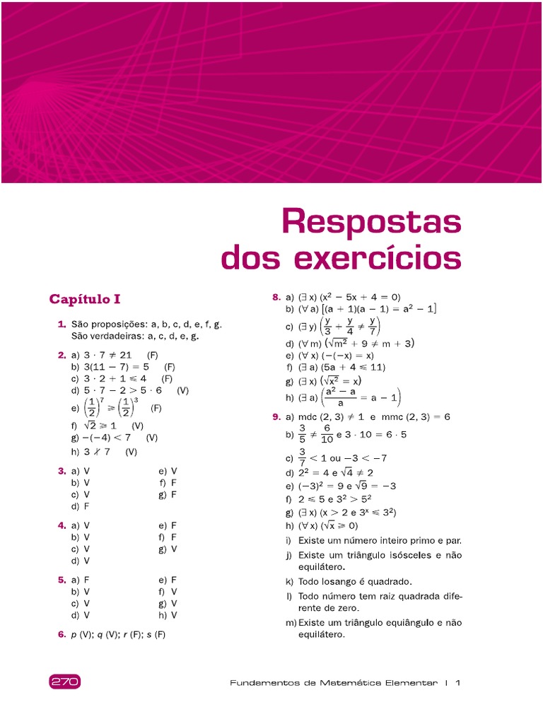 Fundamentos de Matemática Elementar - Vol. 01 - Edição 9 - RESPOSTAS | PDF