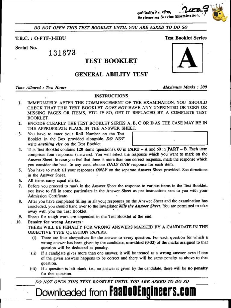 General Aptitude Test - IES 2009 Question Paper | PDF