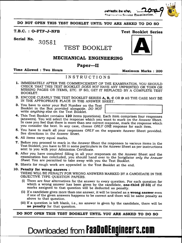 Mechanical Engineering Objective Test 2009 | PDF | Gear | Acceleration
