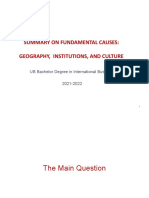 Summary On Fundamental Causes: Geography, Institutions, and Culture