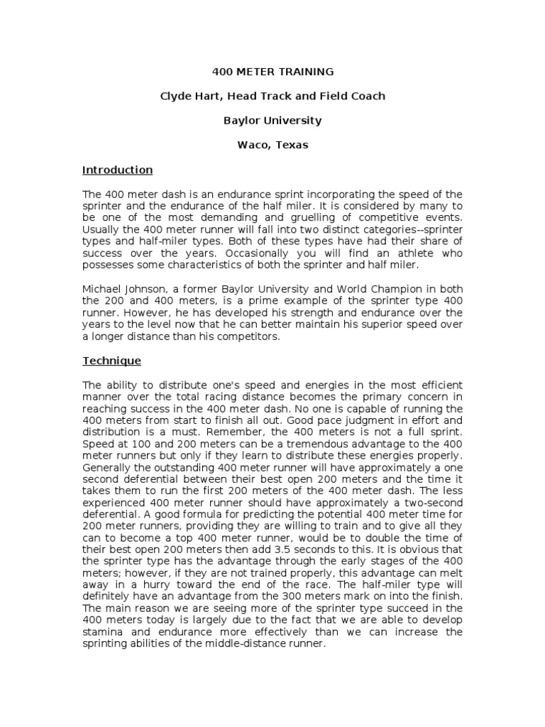 400m Training Program Pdf Clyde Hart EOUA Blog