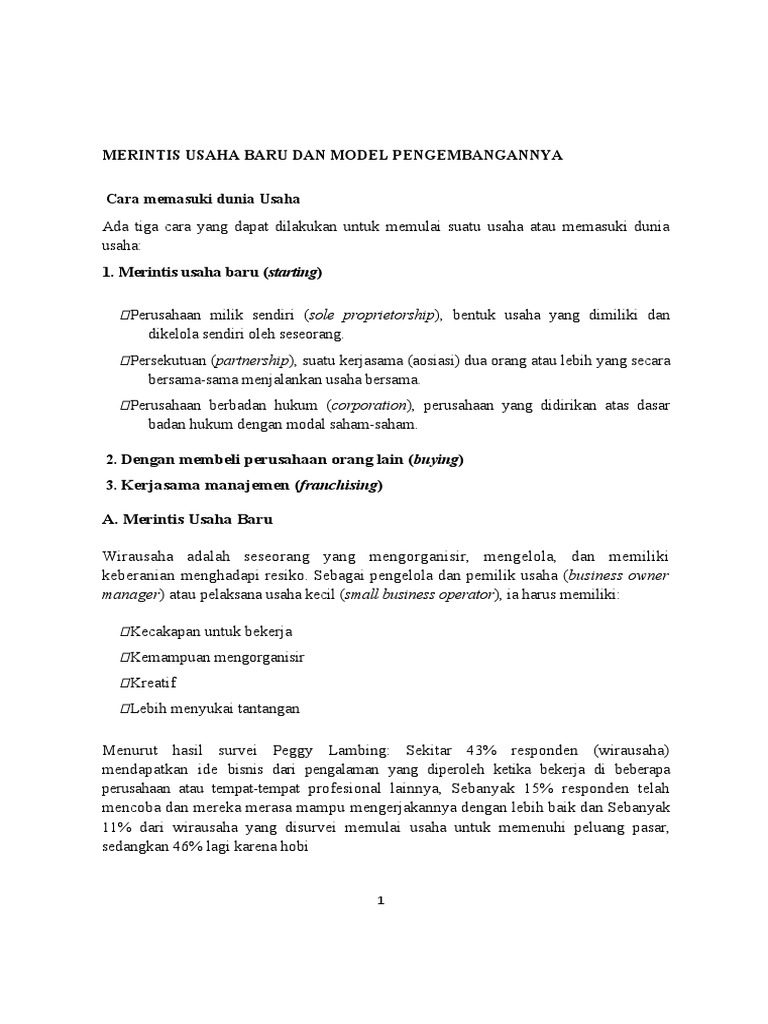 Merintis Usaha Baru Pdf