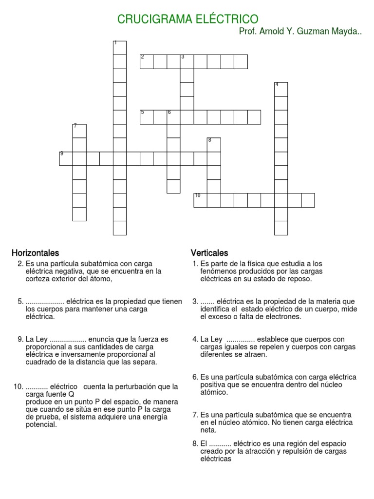 Crucigrama Eléctrico PDF Electricidad Carga eléctrica