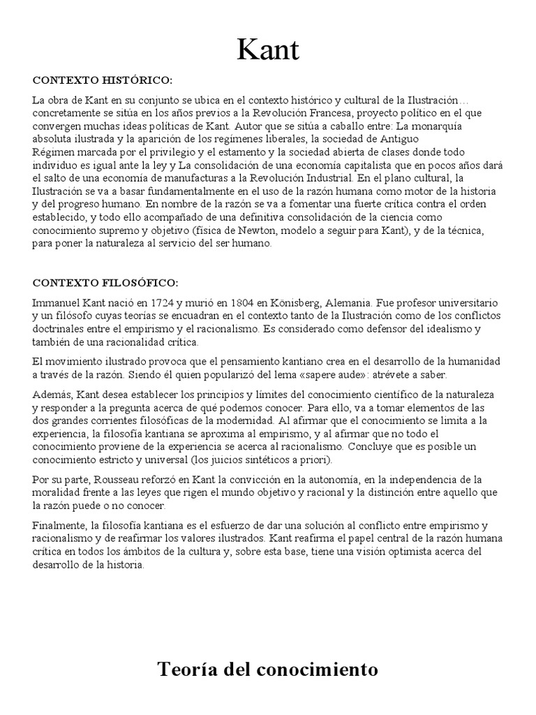 Filosofía de Kant: Conocimiento y Razón | PDF | Immanuel Kant | A ...