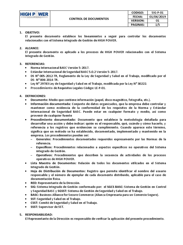 1 Procedimiento Control De Documentos V01 Descargar Gratis Pdf