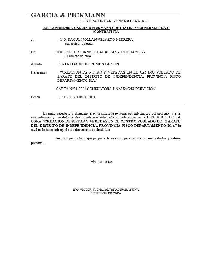 Carta de Entrega de Documentos PDF