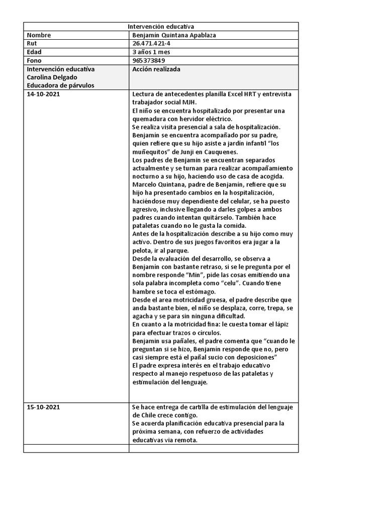 Informe Educativo Benjamin Quintana Apablaza PDF