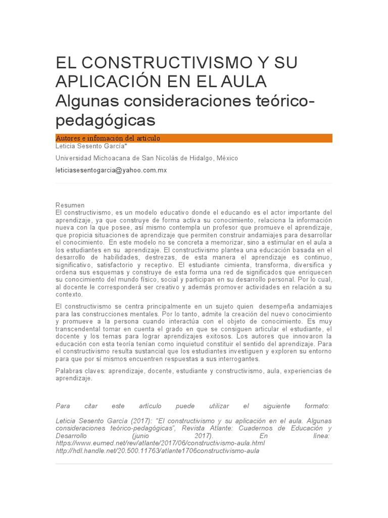 Aplicación del Constructivismo en el Aula | PDF | Constructivismo ...