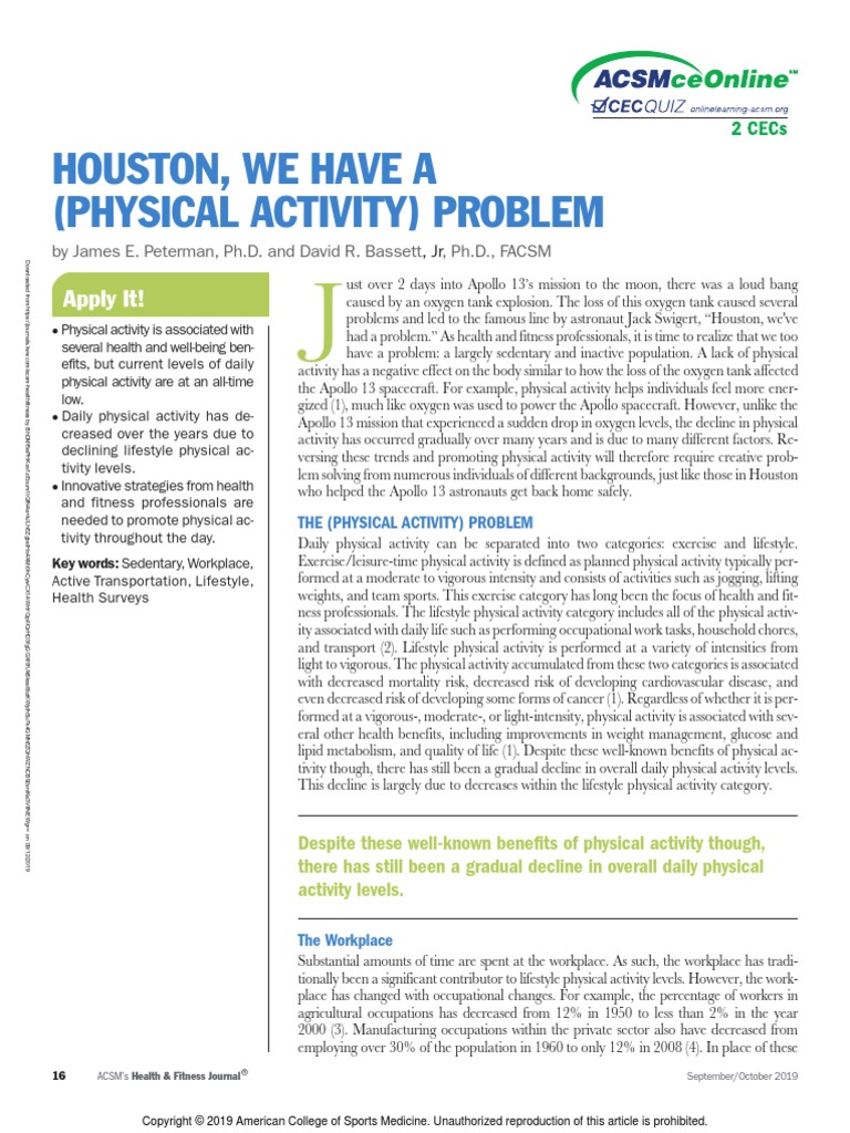 Houston, We Have A (Physical Activity) Problem: Apply It! | PDF ...