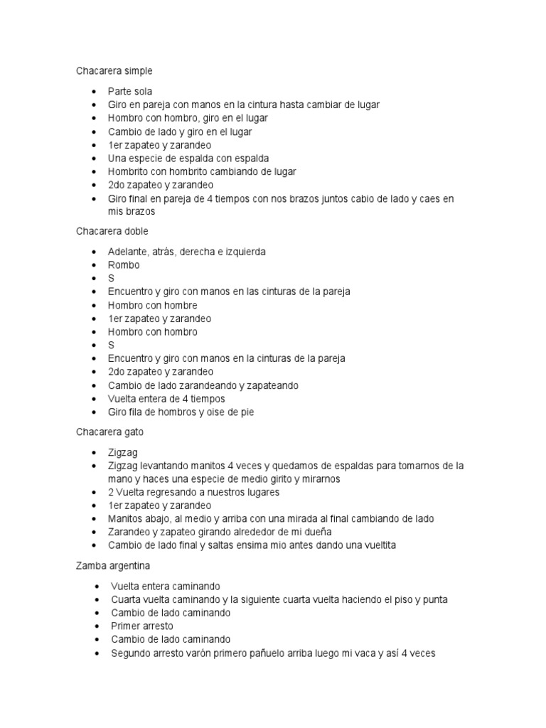Coreografía de Chacarera Simple y Doble | PDF