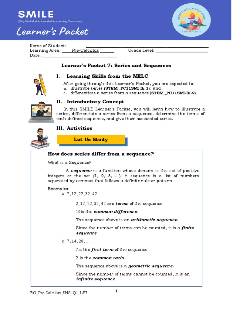 Pre Cal Learner - S Packet Q1 Week 7 | PDF | Sequence | Mathematics