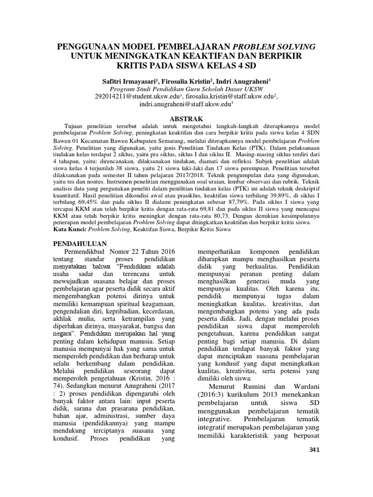 Penerapan Problem Solving di SD Kelas 4 | PDF | Karier & Perkembangan