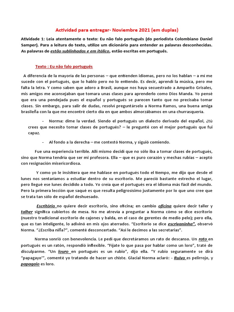 Como Se Dice Para En Portugues Actividade Falsos Amigos | PDF | América del Sur | America latina