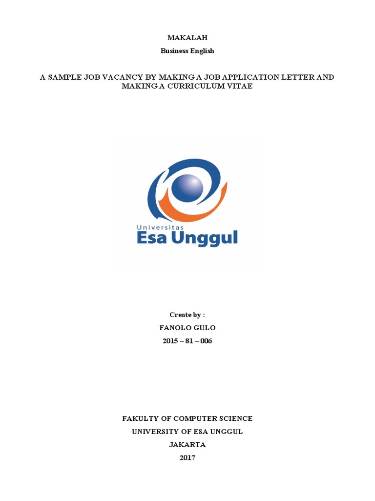 A Sample Job Vacancy by Making A Job Application Letter and Making A ...