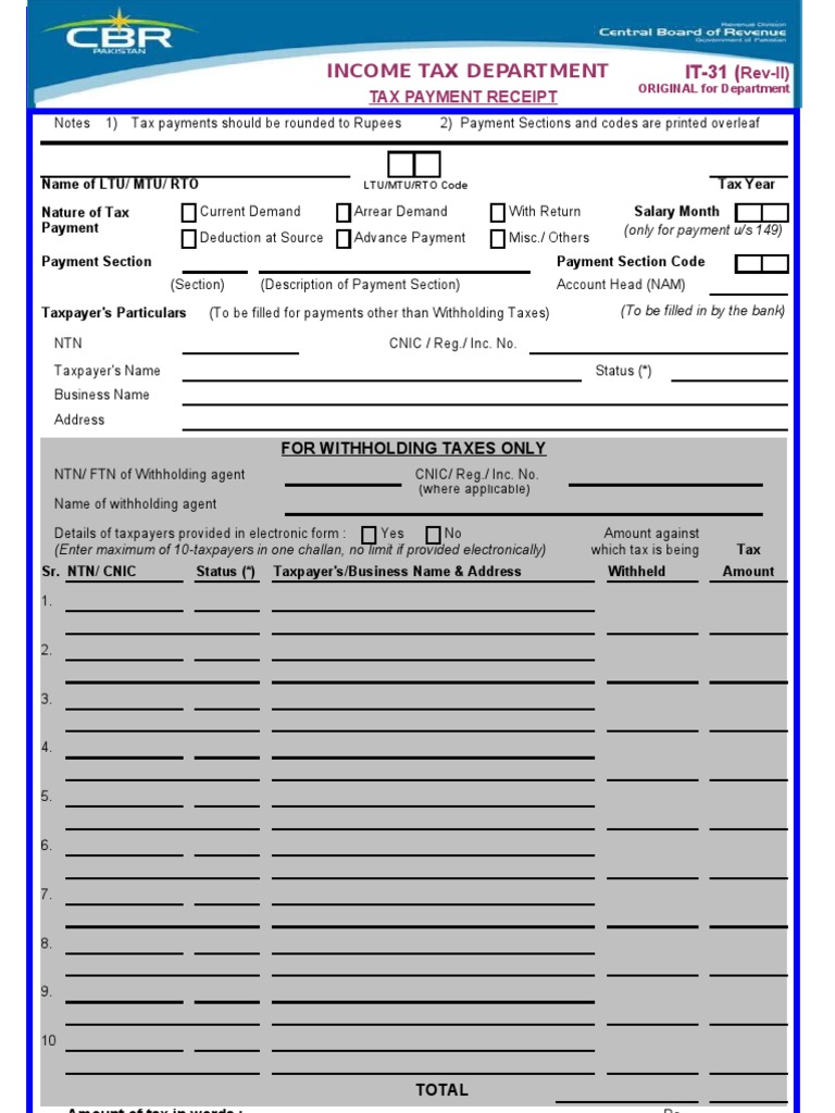 IT-31 (Income Tax Department: For Withholding Taxes Only | PDF ...
