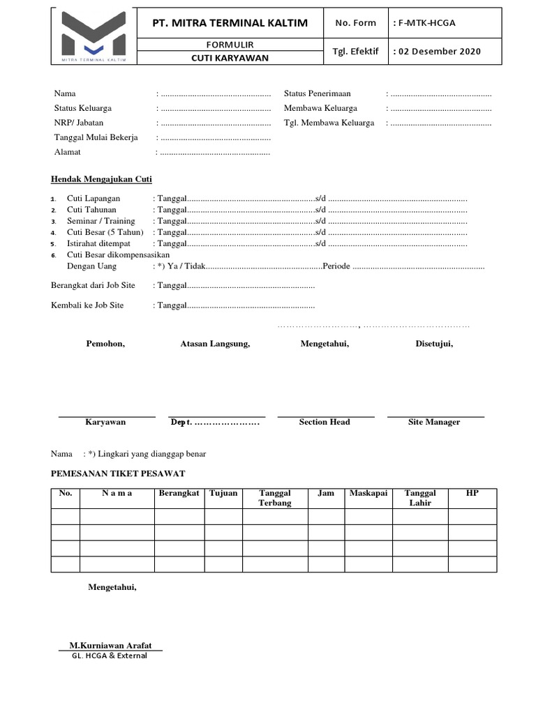 Form Cuti Karyawan | PDF