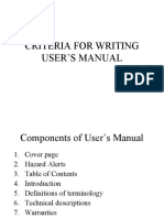 Criteria For Writing User'S Manual