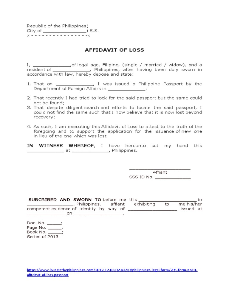 Affidavit of Loss (Passport) PDF