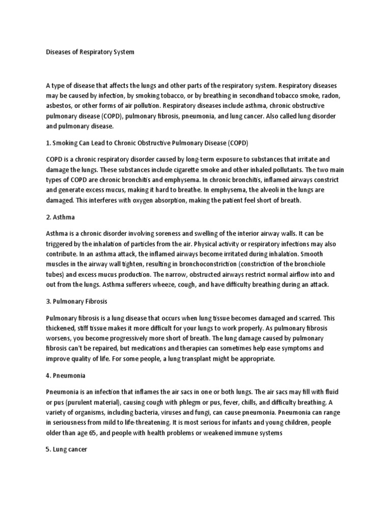 Overview of Respiratory Diseases | PDF | Respiratory Tract ...