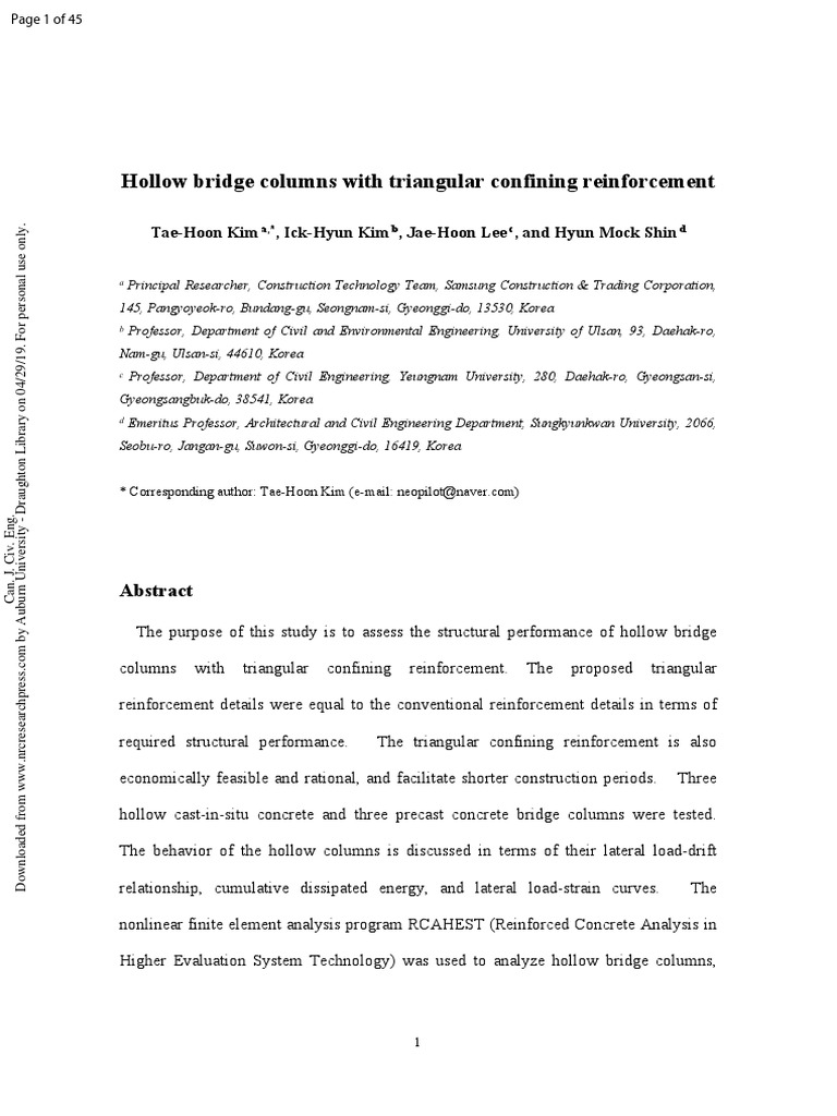 Hollow Bridge Columns With Triangular Confining Reinforcement | PDF ...