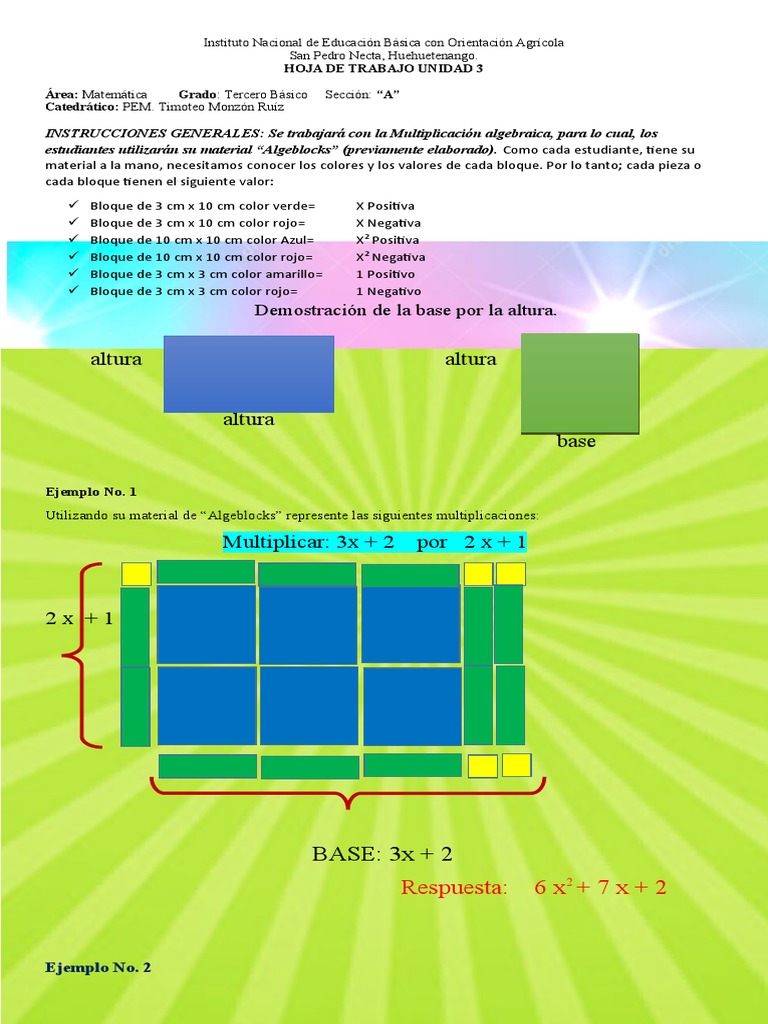 Hoja de Trabajo Matematica Tercero Algeblocks | PDF | Multiplicación ...