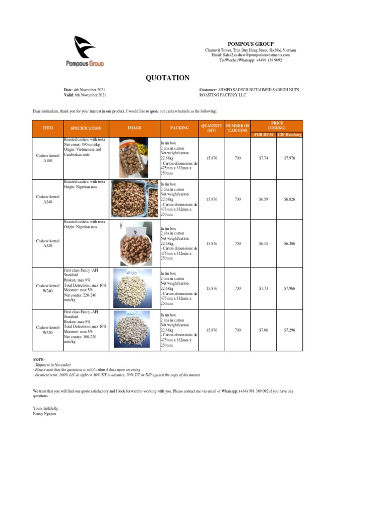 4th Nov Quotation Ahmed Sadegh Nutahmed Sadegh Nuts Roasting