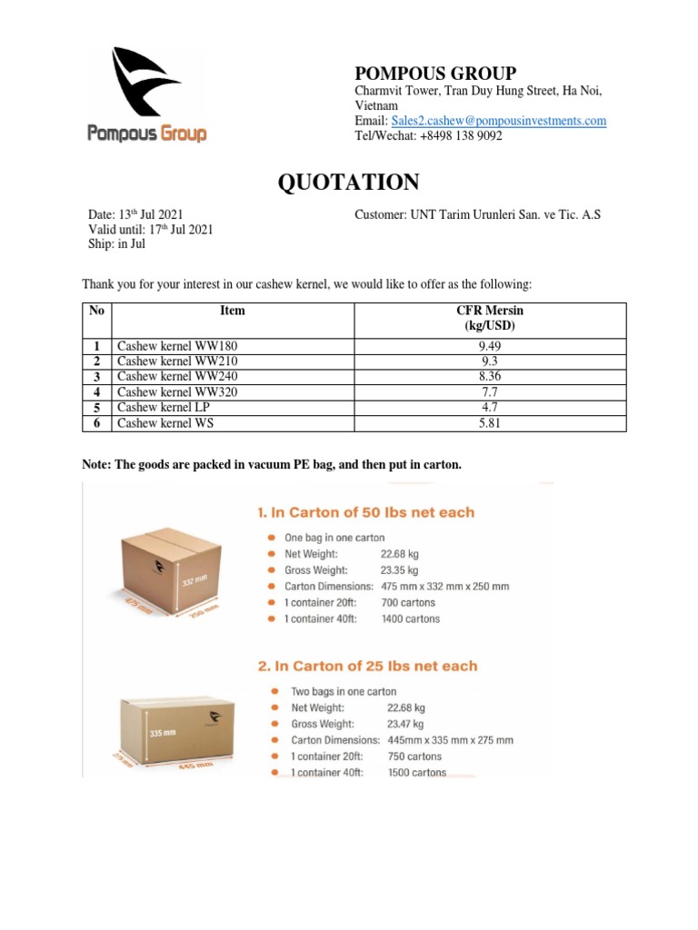 13th Jul - Quotation - UNT Tarim | PDF