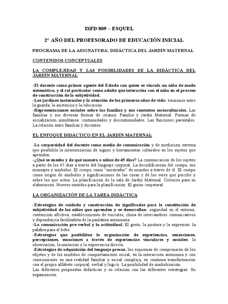 Didactica Jardin Maternal Inicial | PDF | Educación de la primera ...