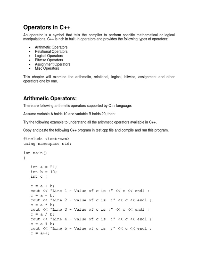 Lesson 2.5 Operators in C++ | PDF | Pointer (Computer Programming) | C++