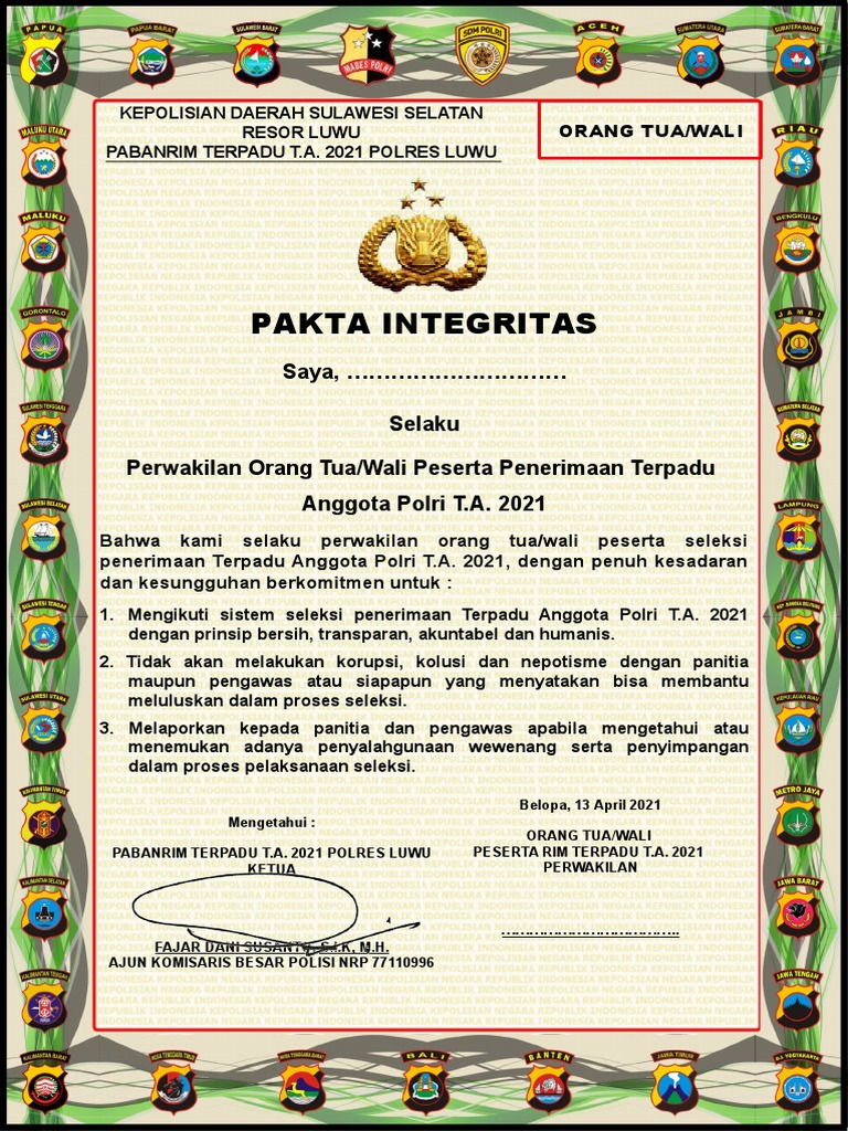 Format Pakta Integritas | PDF | Hukum