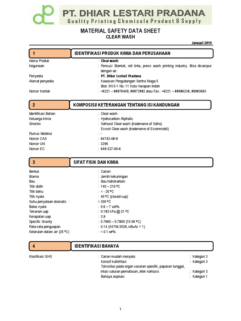 Msds Clear Wash PDF