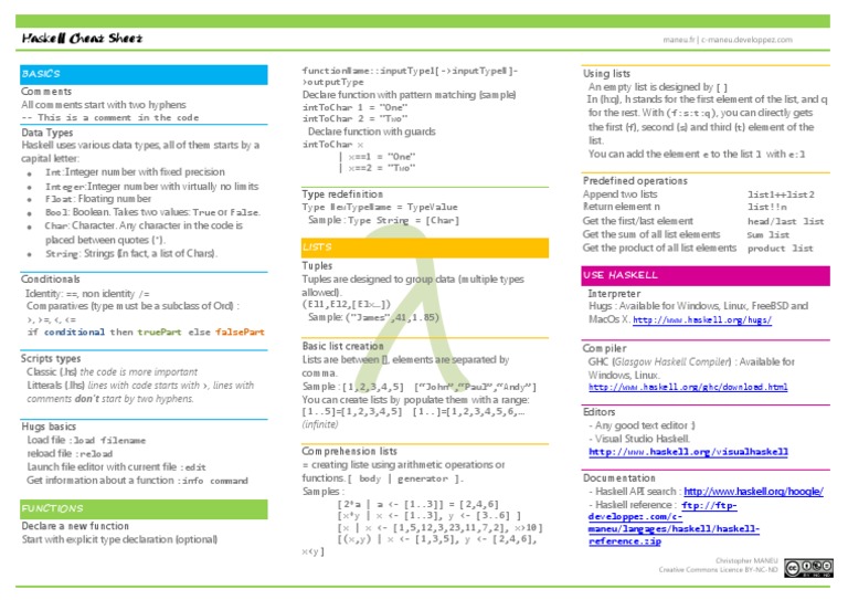 Haskell - Haskell Cheat Sheet | PDF | Boolean Data Type | Computer ...