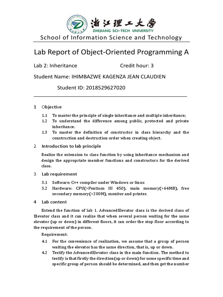 Inheritance Lab Report: Advanced Elevator | PDF | Class (Computer ...
