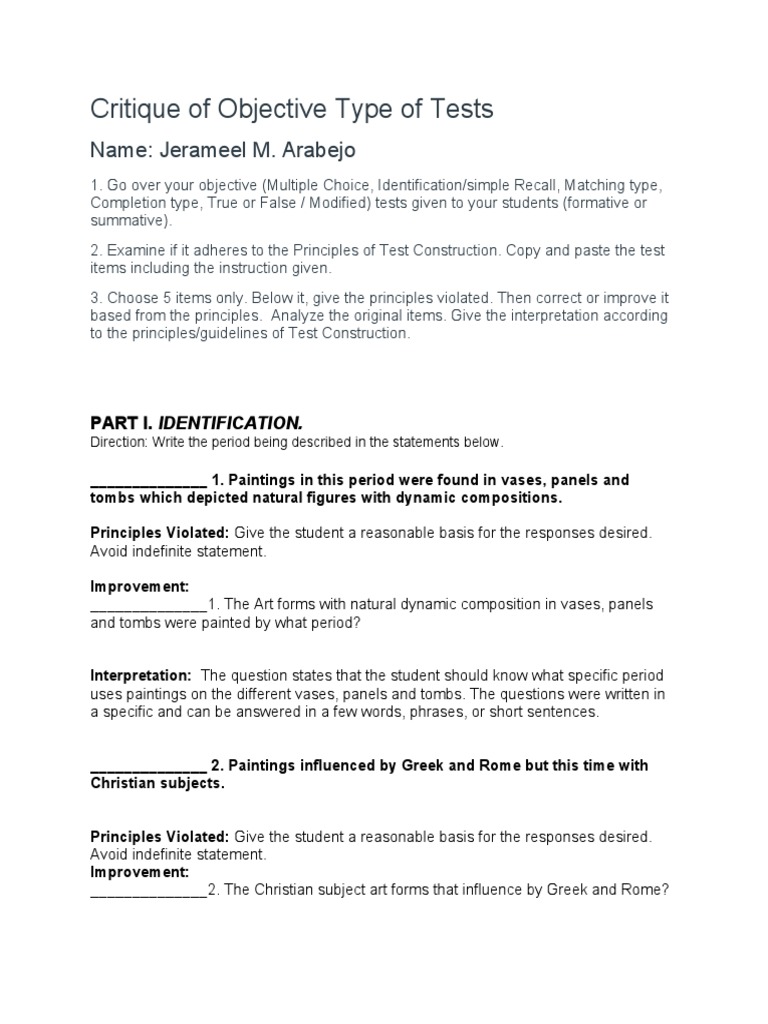 Improving Modified Identification Tests | PDF | Question | Multiple Choice
