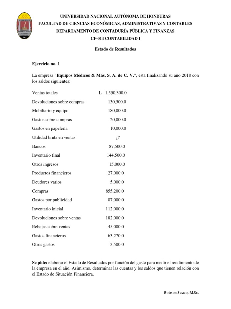 1 - Ejercicios - Estado de Resultados | PDF | Estado de resultados ...