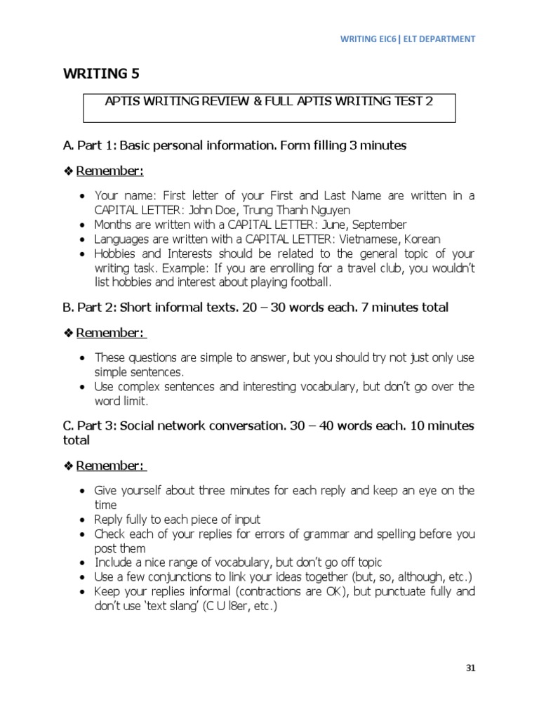 Eic 6 full aptis writing test 2 pdf vocabulary letter case
