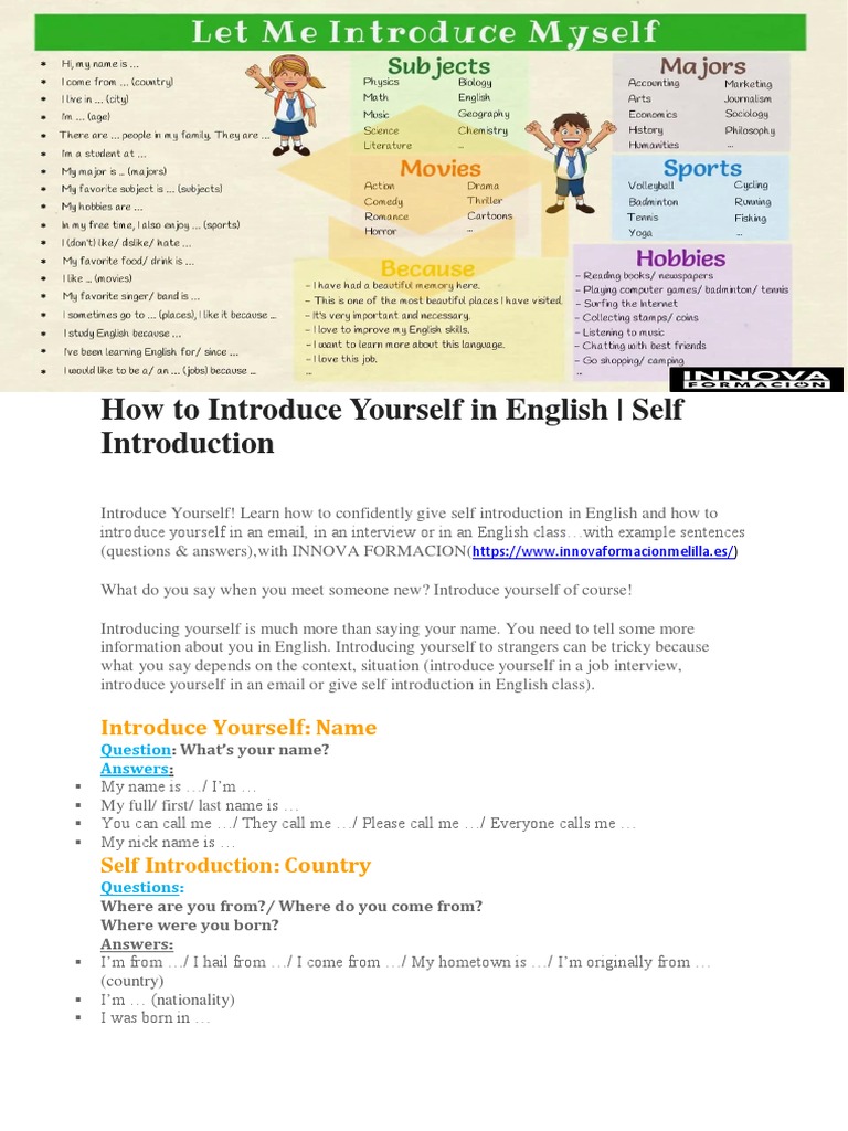 Self Introduction in English Guide | PDF | Wife