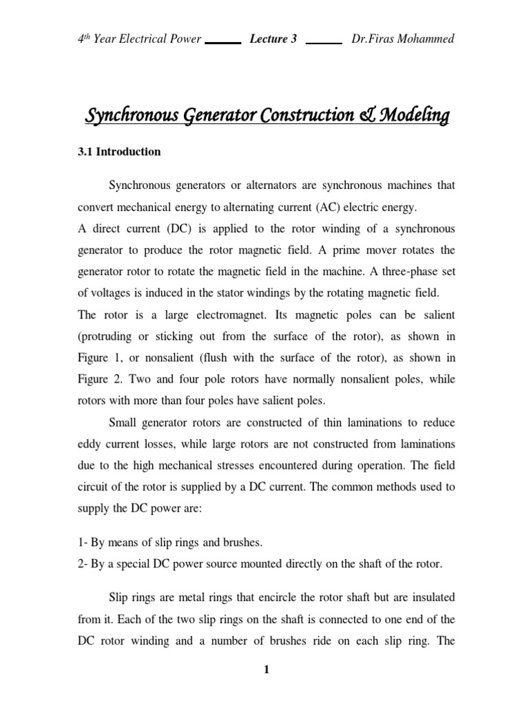 Synchronous Generator Construction & Operation | PDF | Electric ...