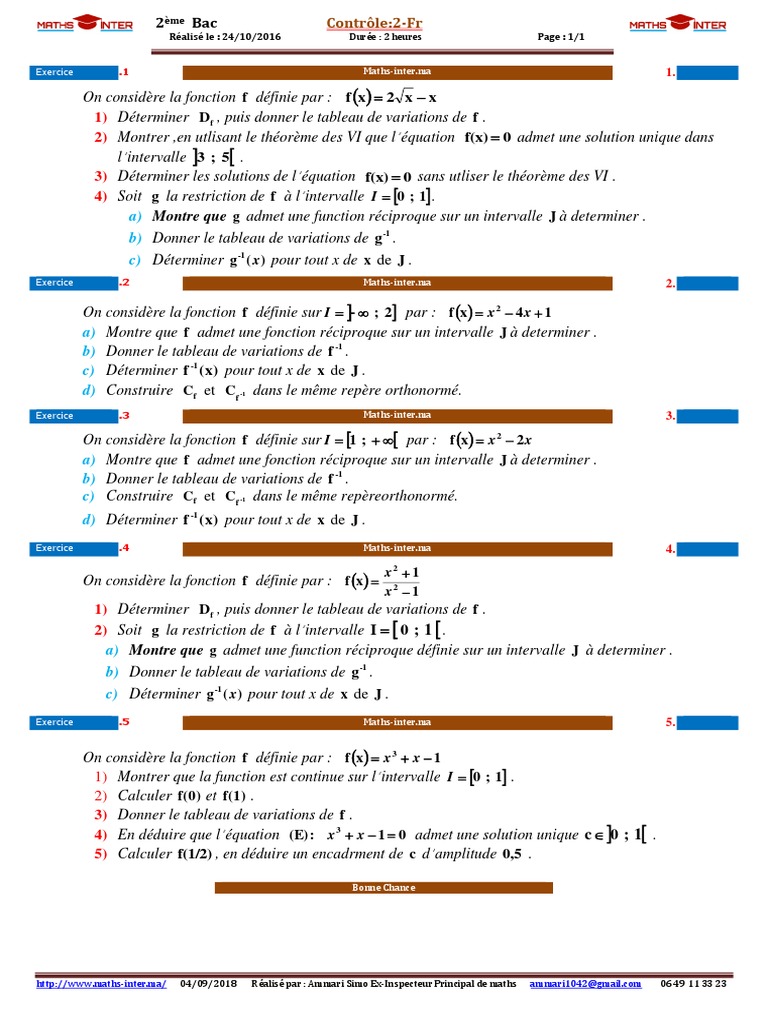 Exercices de maths pour 2ème Bac | PDF | Fonction (Mathématiques ...