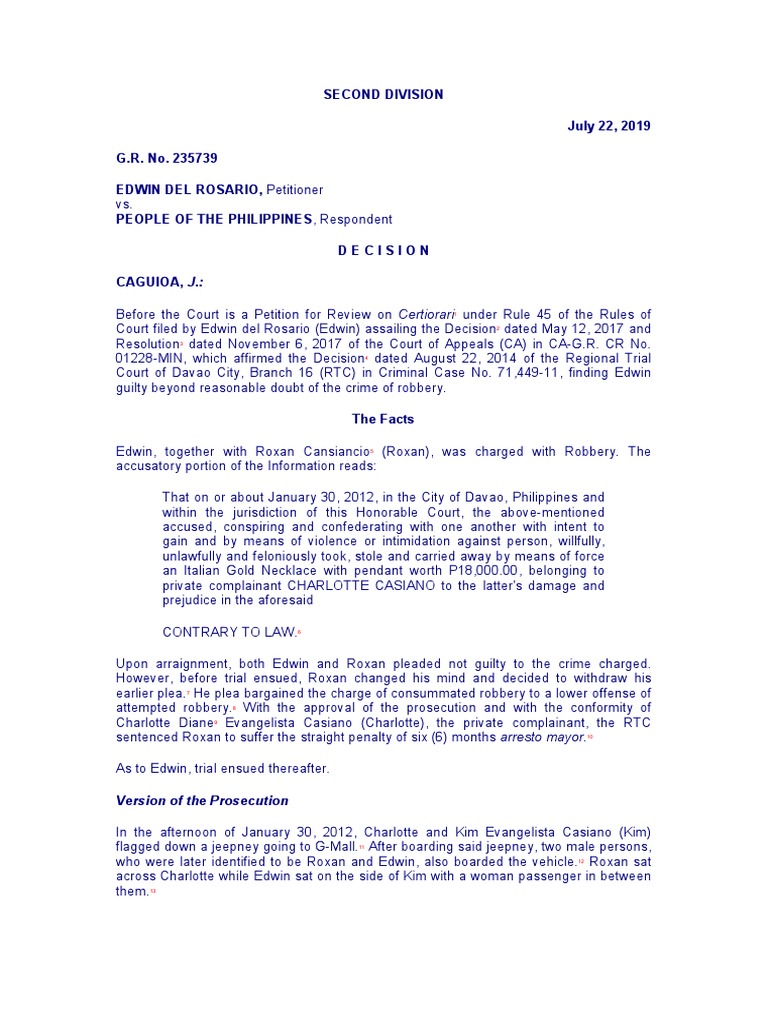 Edwin Del Rosario vs. People PDF Theft Reasonable Doubt