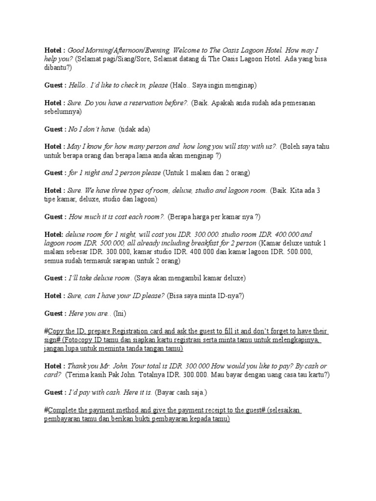 Simple Conversation Walk in Guest | PDF | Foreign Language Studies ...